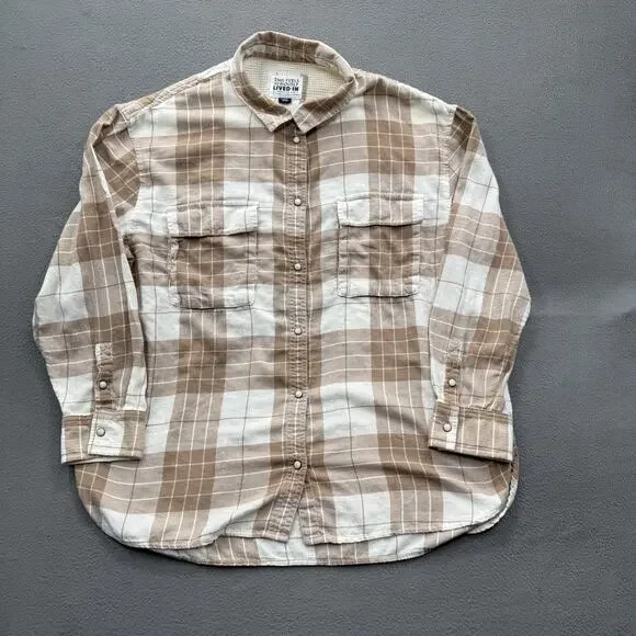 American Eagle Shirt Mens Large‎ Brown White Plaid Lived In Thermal Lined - Picture 1 of 11
